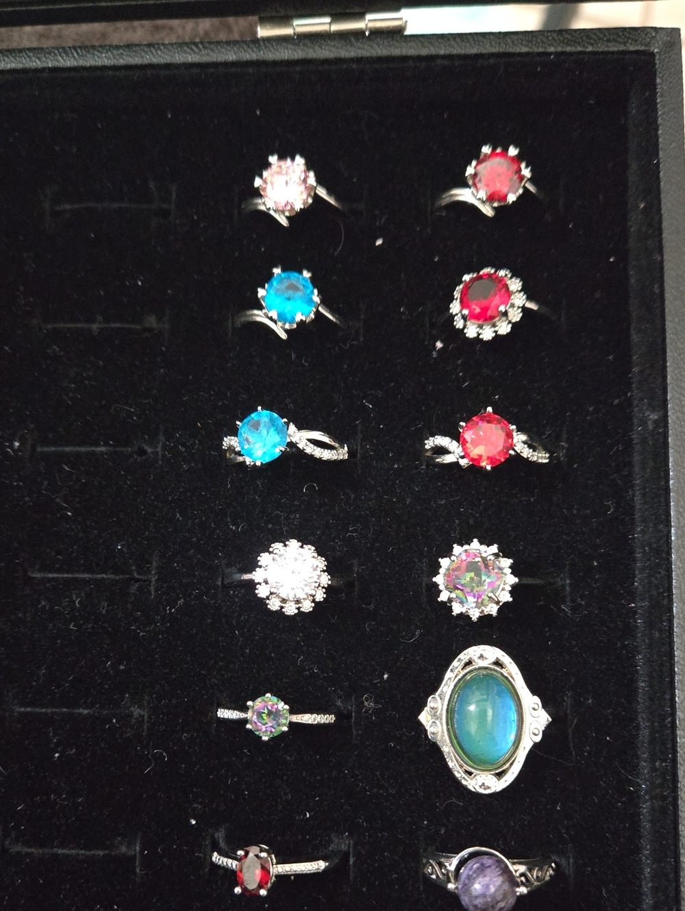 Set Of 17 Rings Women's Adjustable Multi-Color Gemstone Ring Collection - Picture 2 of 9